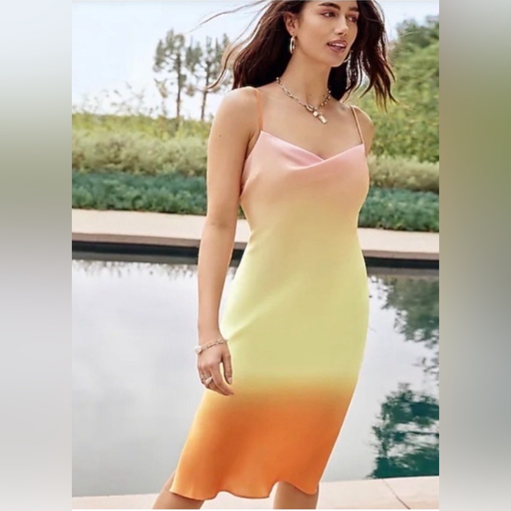 Silky Dip-Dye Spaghetti Strap Slip Dress
